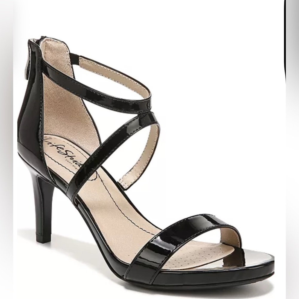 LIFE STRIDE MEMORIES 2 BLACK PATENT HEEL SANDALS 7W